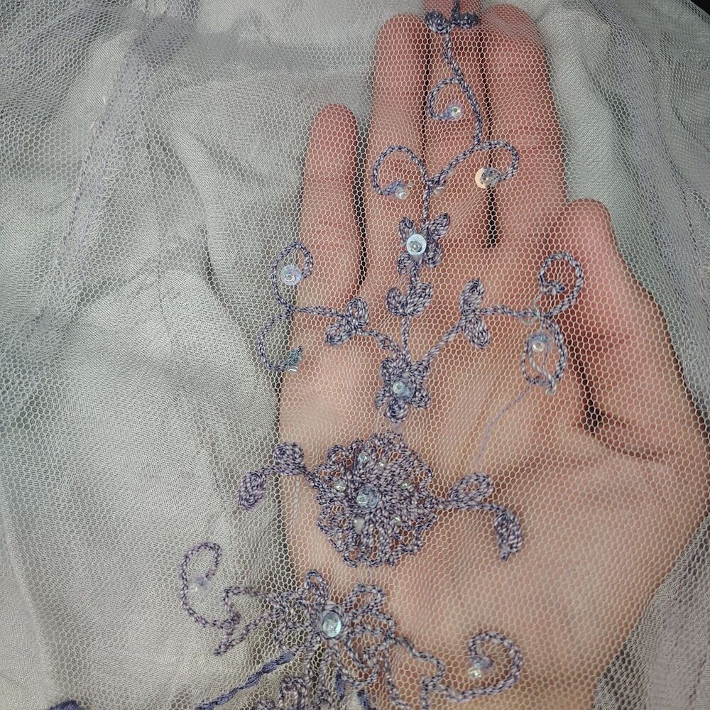 Vintage April Cornell Skirt L Lavender Mesh Overlay Beaded Embroidered Fairycore - Picture 8 of 9